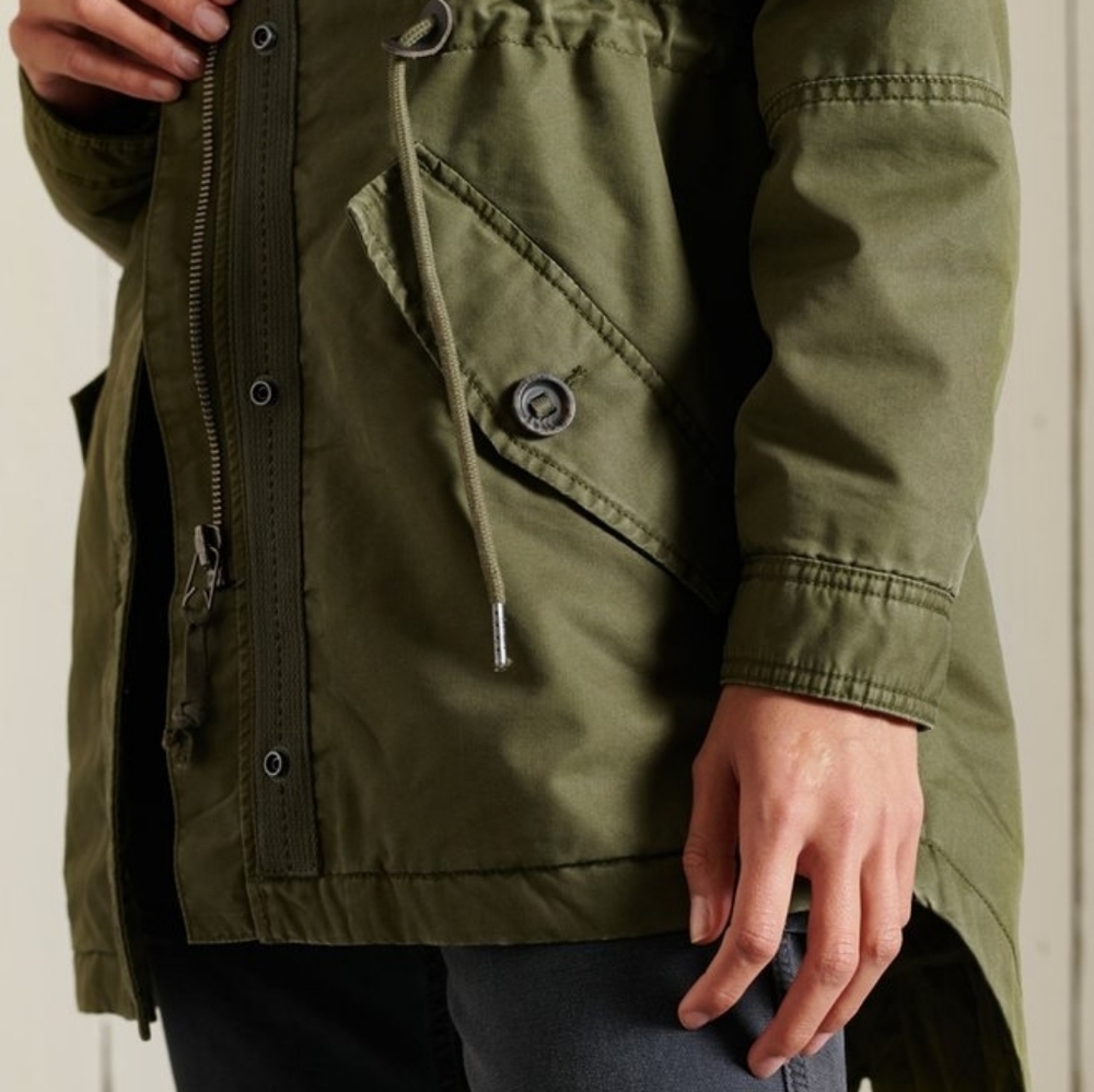 Superdry Women's Coat Size Military Fishtail Parka Coat In Army Green Size - Picture 4 of 15